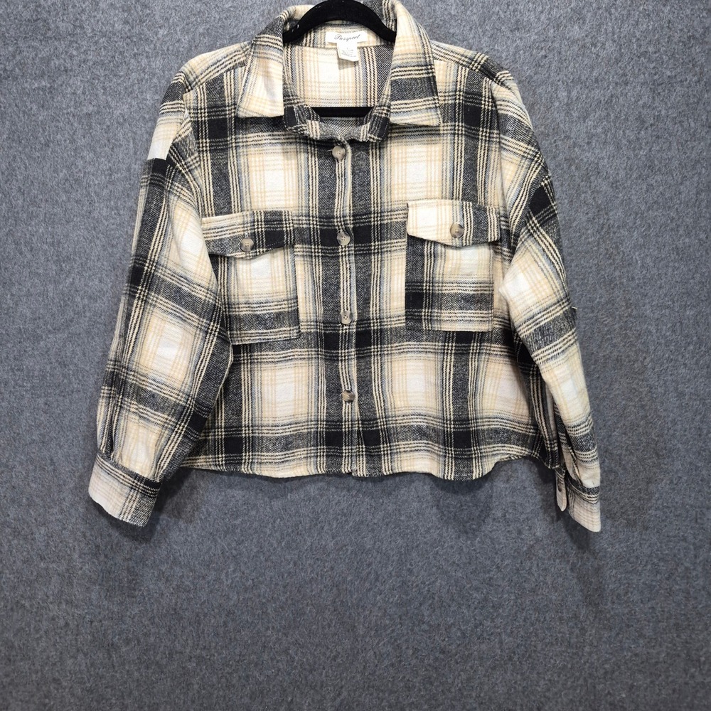 Passport Plaid Fringe Shacket L Cropped Oversized Jacket Western Boho Hippie